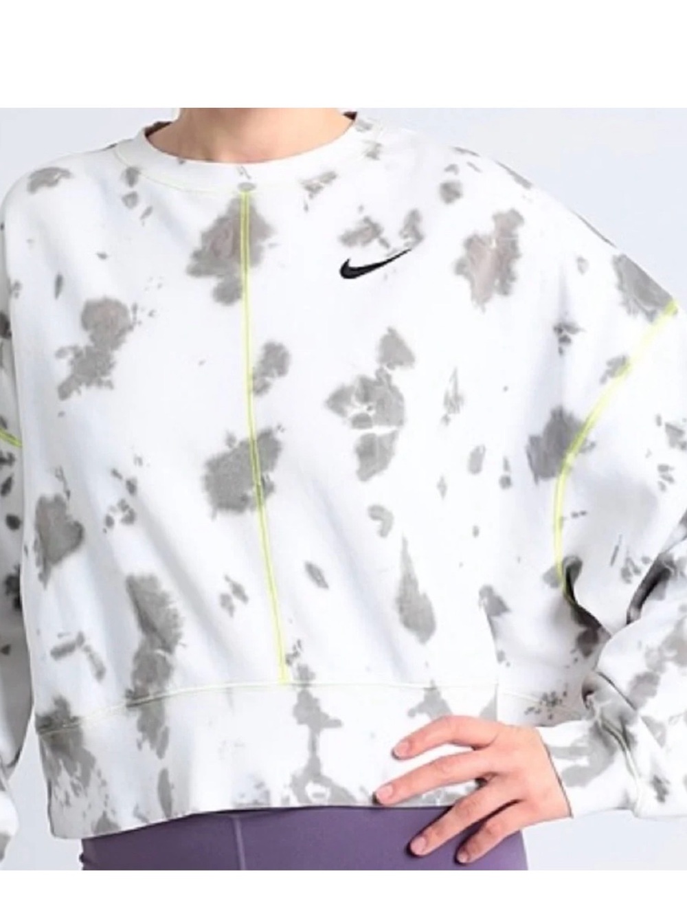 Nike White Tie-Dye Crew Sweatshirt with Neon Stitching